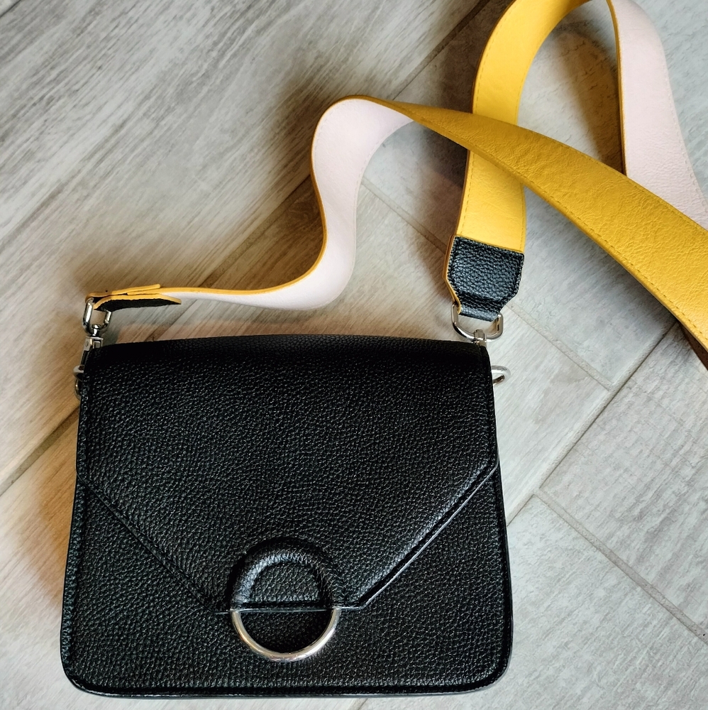 Women's H&M Black Crossbody Bag with Yellow Strap